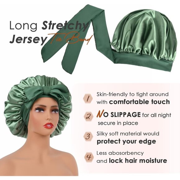 Silk-Satin Bonnet Hair Wrap for Sleeping with Bow Tie Band - Picture 4 of 8